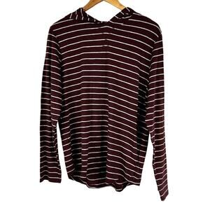 Vince NWT Fine Stripe Slub Cotton Hoodie Brown & White Men's Long Sleeve Size M